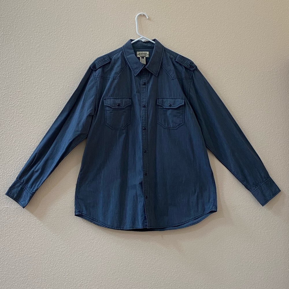 VINTAGE American Rag Small-Stripe Button-Up - Picture 1 of 4
